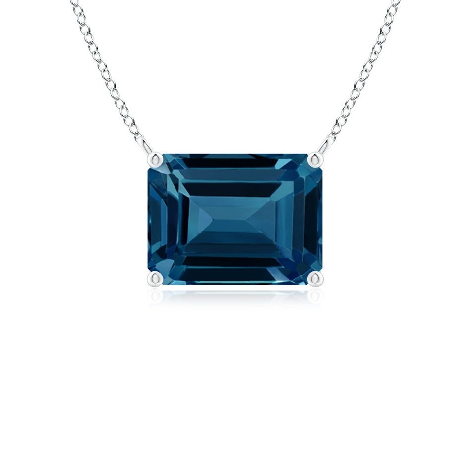 8x6mm AAAA East-West Emerald-Cut London Blue Topaz Solitaire Pendant in White Gold 