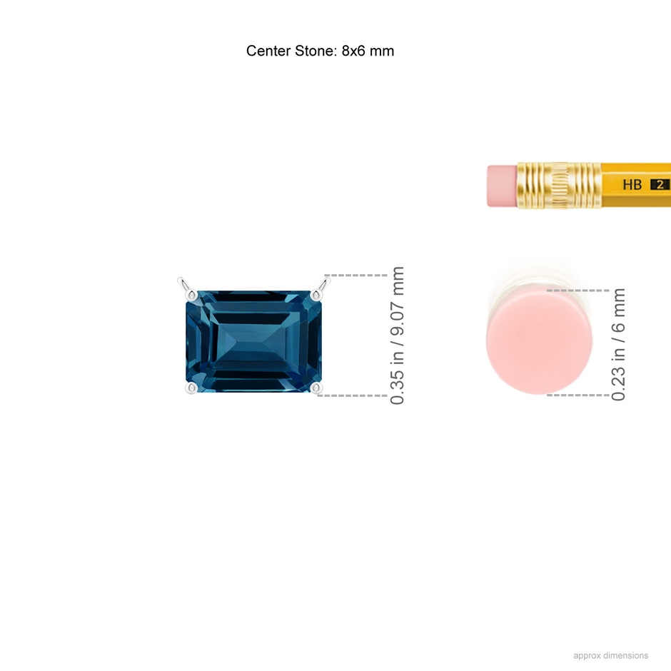 8x6mm AAAA East-West Emerald-Cut London Blue Topaz Solitaire Pendant in White Gold ruler