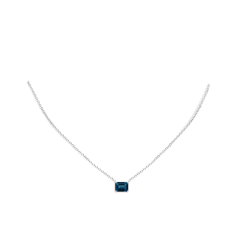 8x6mm AAAA East-West Emerald-Cut London Blue Topaz Solitaire Pendant in White Gold body-neck