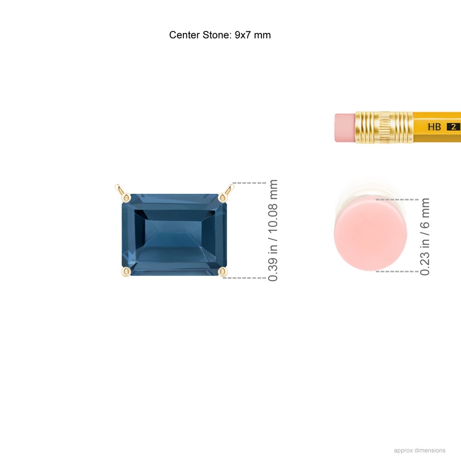 9x7mm A East-West Emerald-Cut London Blue Topaz Solitaire Pendant in Yellow Gold ruler
