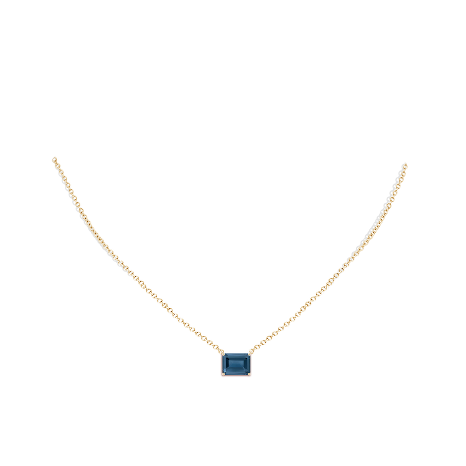 9x7mm A East-West Emerald-Cut London Blue Topaz Solitaire Pendant in Yellow Gold body-neck