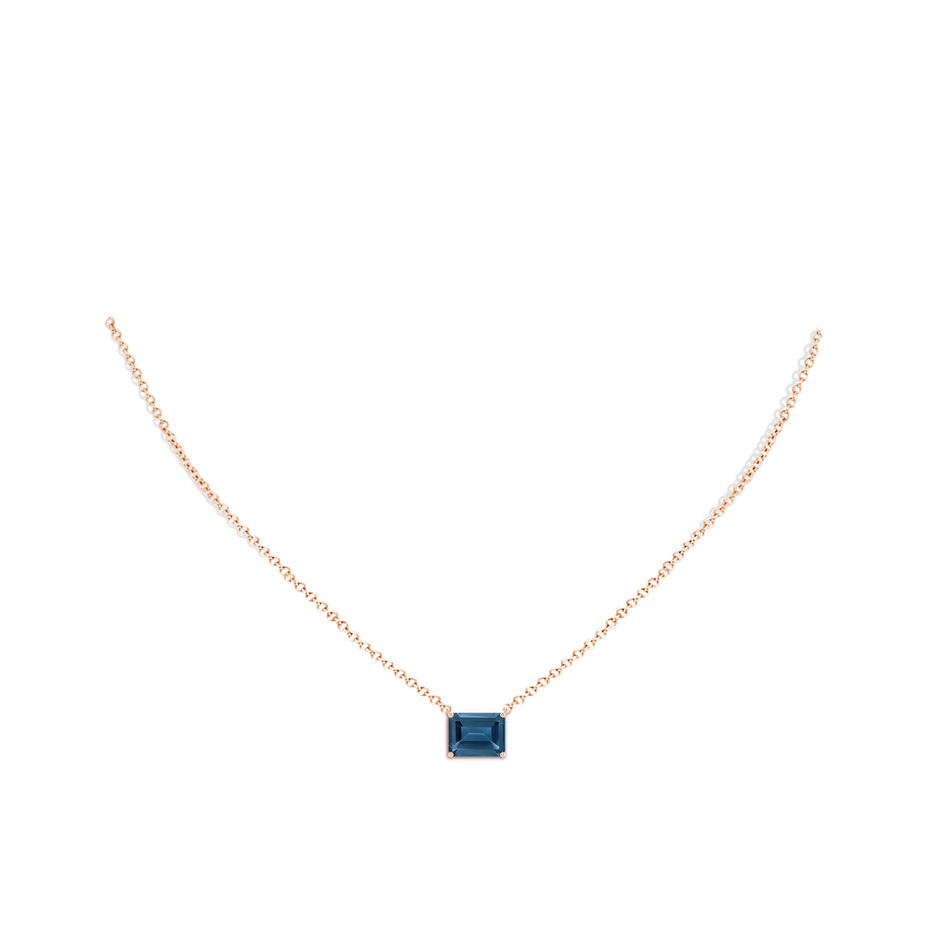9x7mm AA East-West Emerald-Cut London Blue Topaz Solitaire Pendant in Rose Gold body-neck