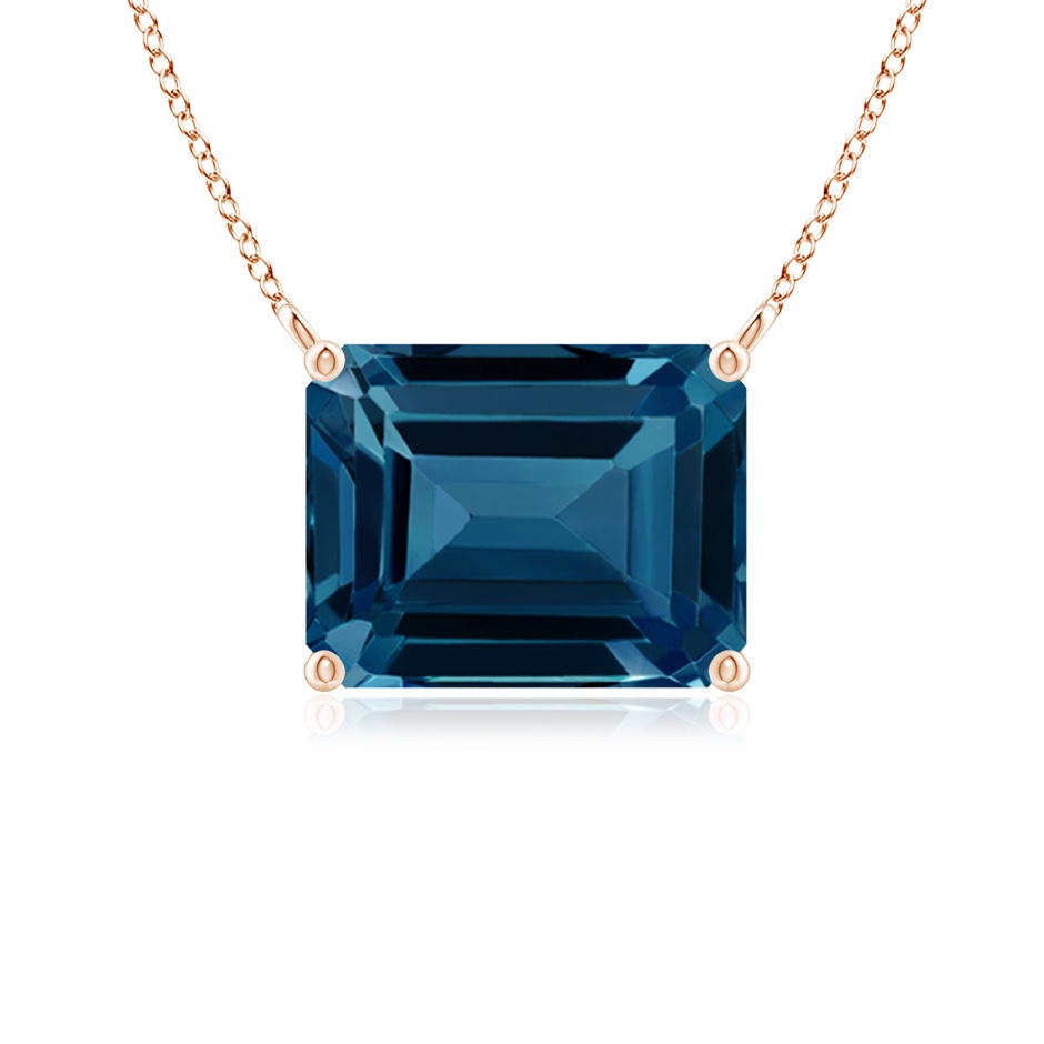9x7mm AAAA East-West Emerald-Cut London Blue Topaz Solitaire Pendant in Rose Gold 