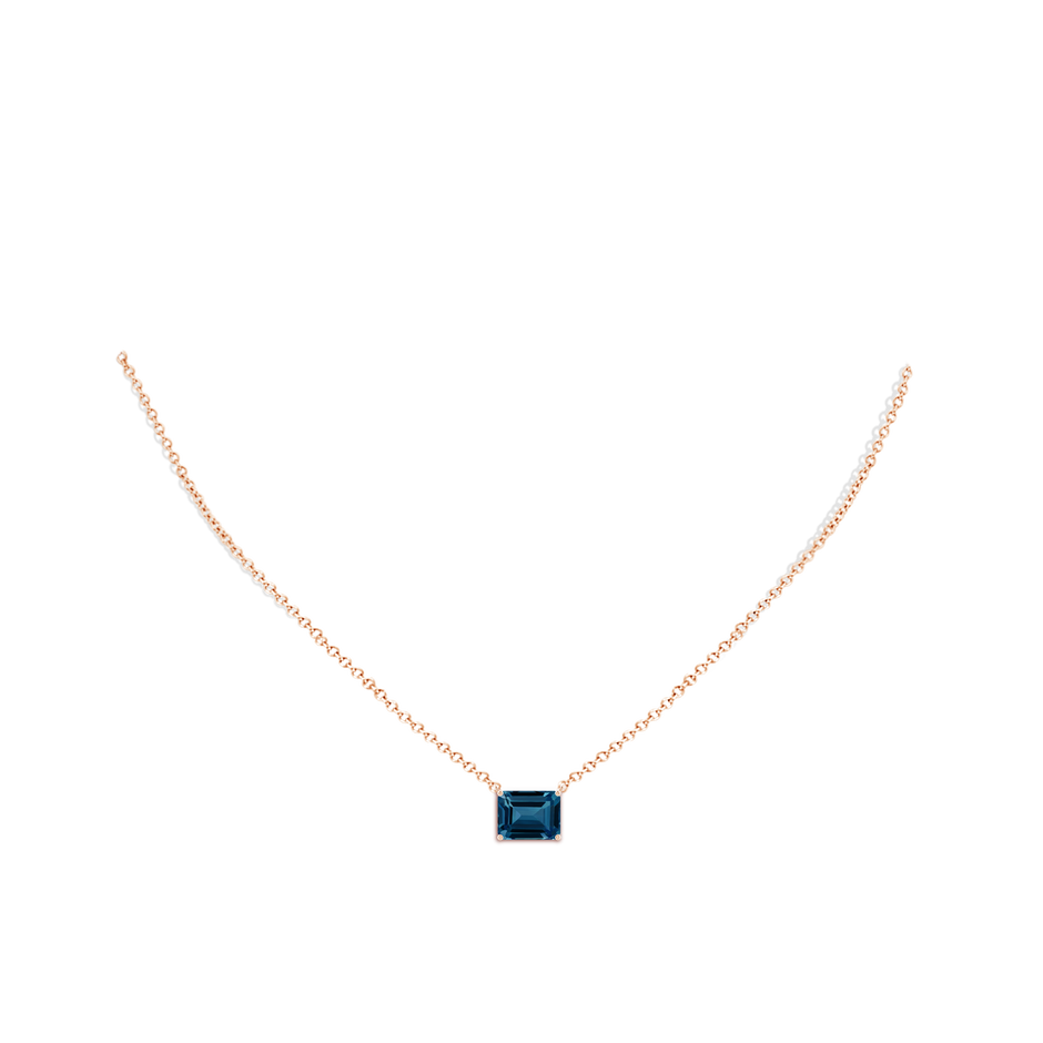 9x7mm AAAA East-West Emerald-Cut London Blue Topaz Solitaire Pendant in Rose Gold body-neck