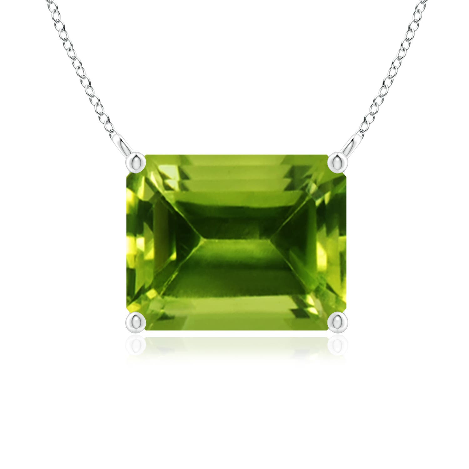 10x8mm AAAA East-West Emerald-Cut Peridot Solitaire Pendant in 18K White Gold