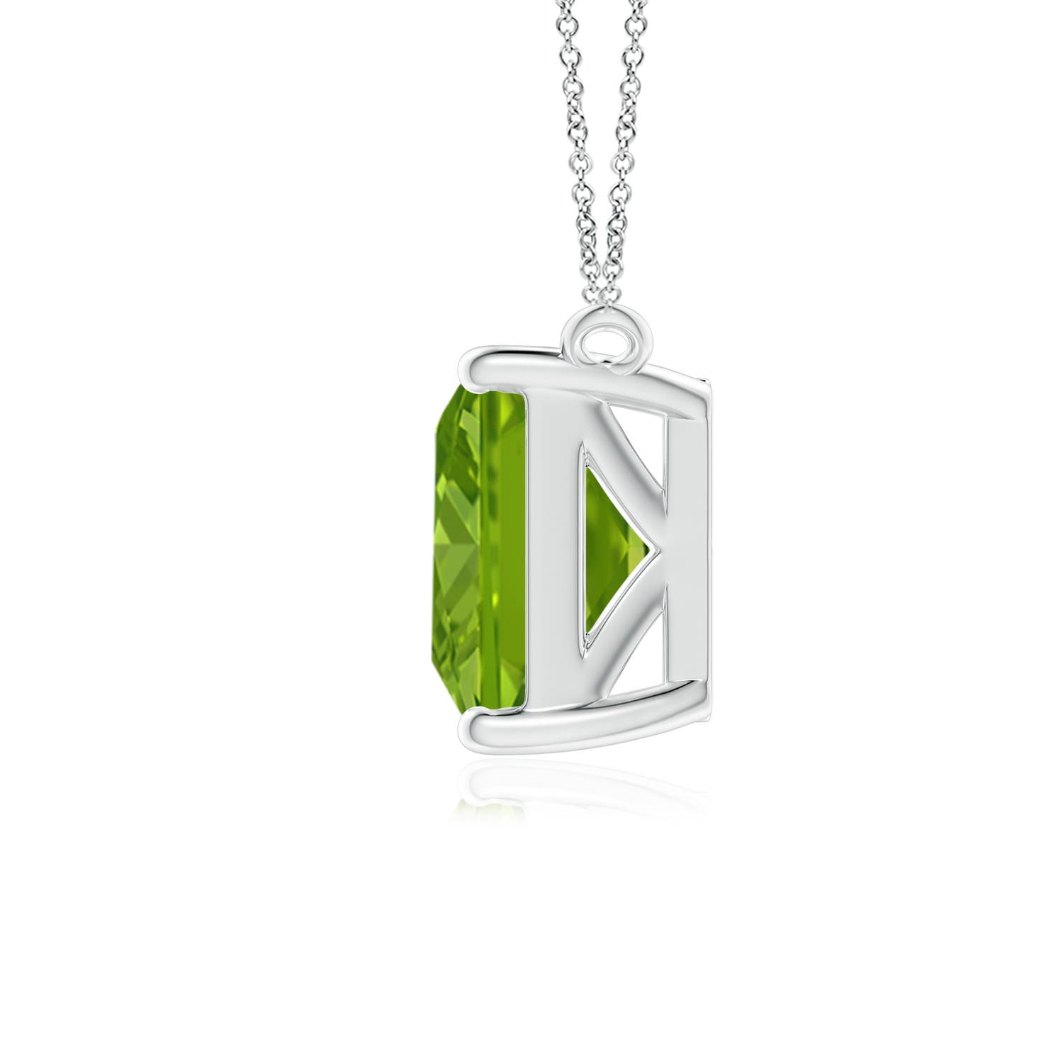 10x8mm AAAA East-West Emerald-Cut Peridot Solitaire Pendant in 18K White Gold