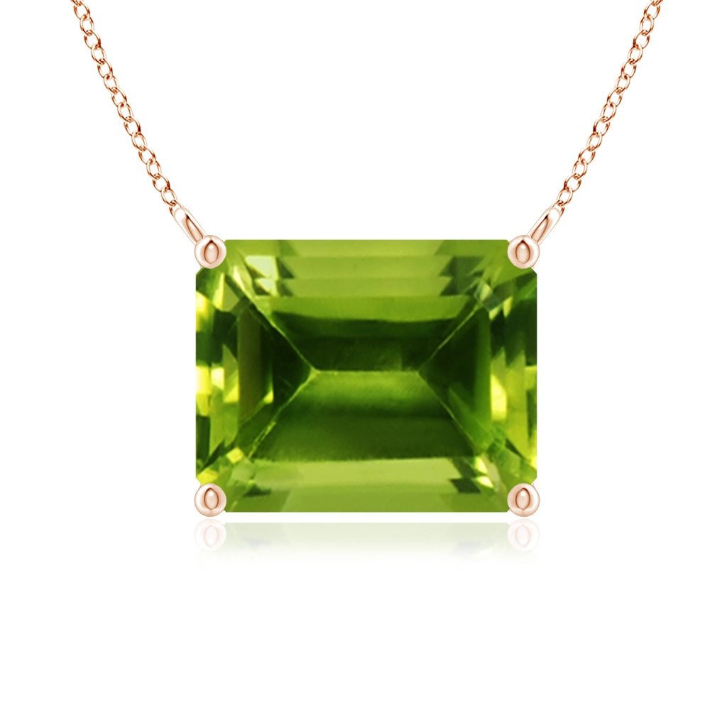 10x8mm AAAA East-West Emerald-Cut Peridot Solitaire Pendant in Rose Gold