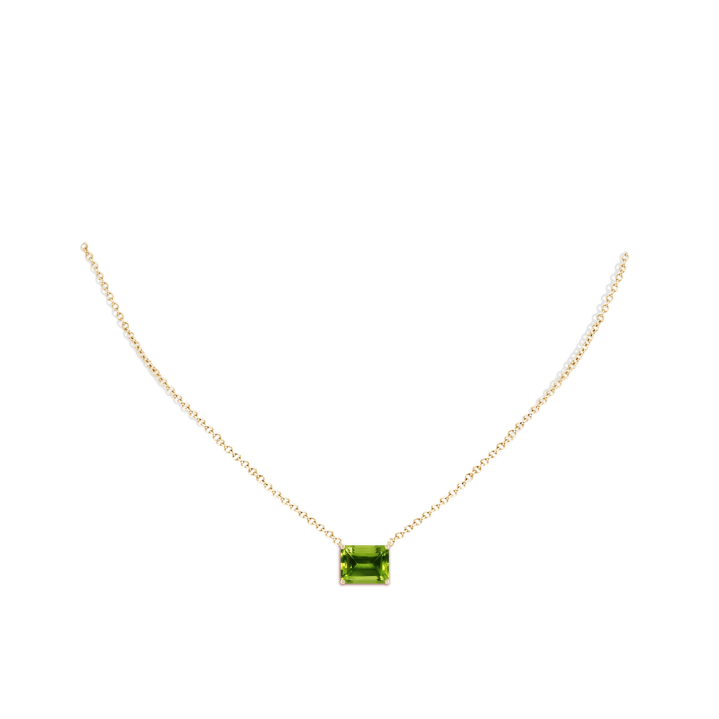 10x8mm AAAA East-West Emerald-Cut Peridot Solitaire Pendant in Yellow Gold Body-Neck