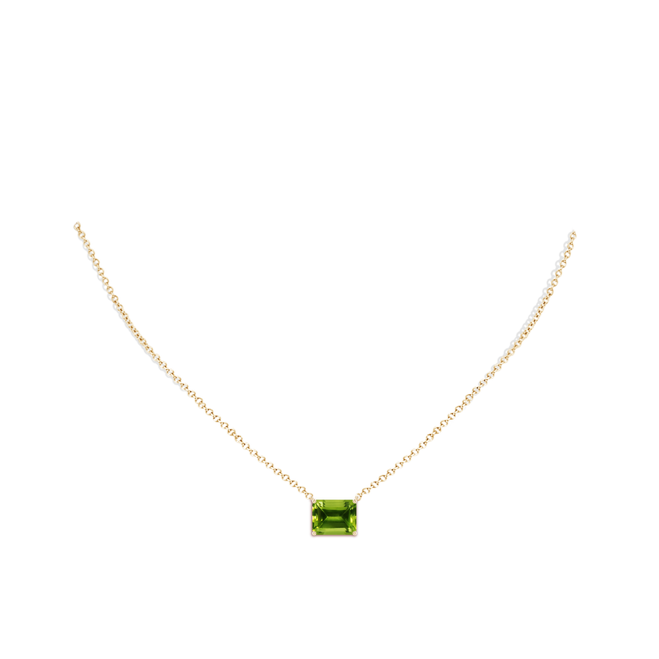 10x8mm AAAA East-West Emerald-Cut Peridot Solitaire Pendant in Yellow Gold body-neck