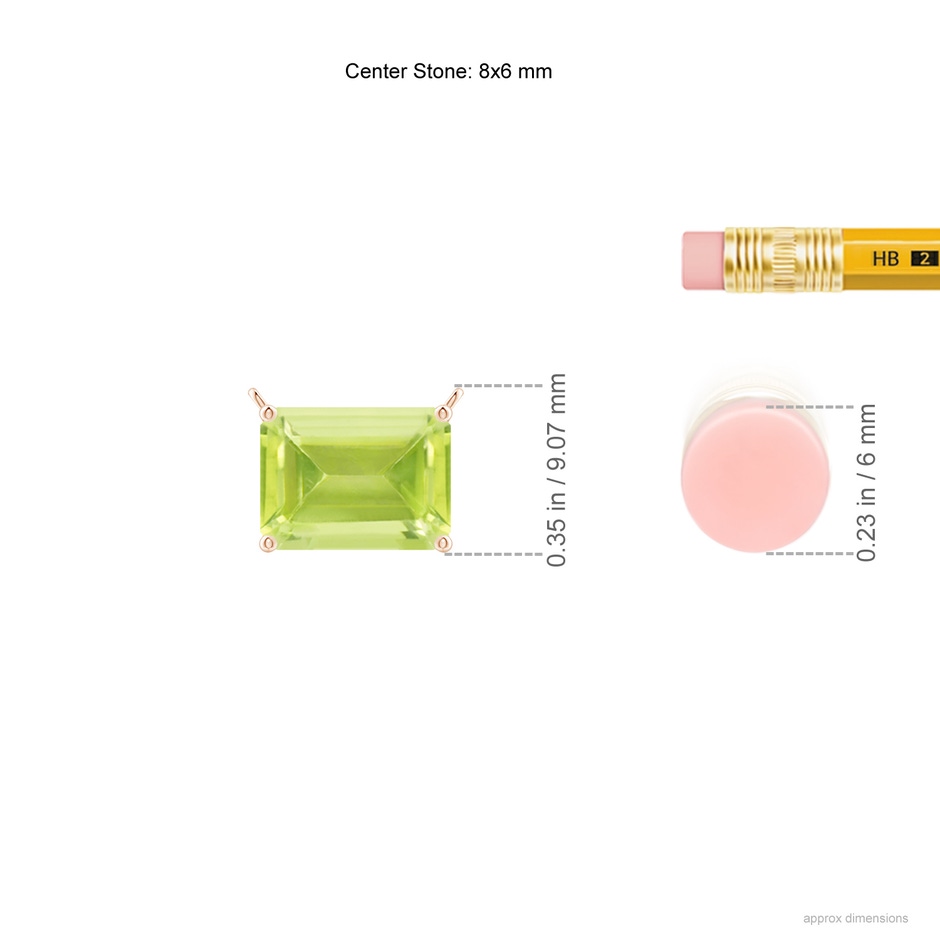 8x6mm A East-West Emerald-Cut Peridot Solitaire Pendant in Rose Gold ruler