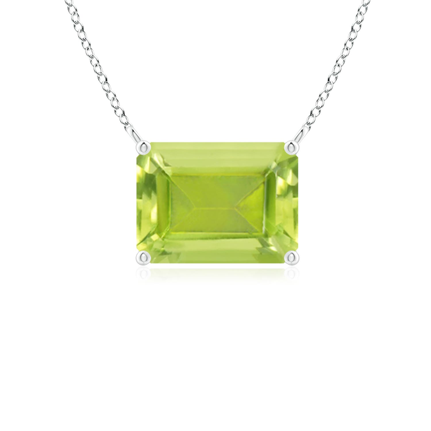 8x6mm AA East-West Emerald-Cut Peridot Solitaire Pendant in P950 Platinum