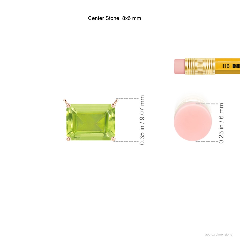 8x6mm AA East-West Emerald-Cut Peridot Solitaire Pendant in Rose Gold ruler