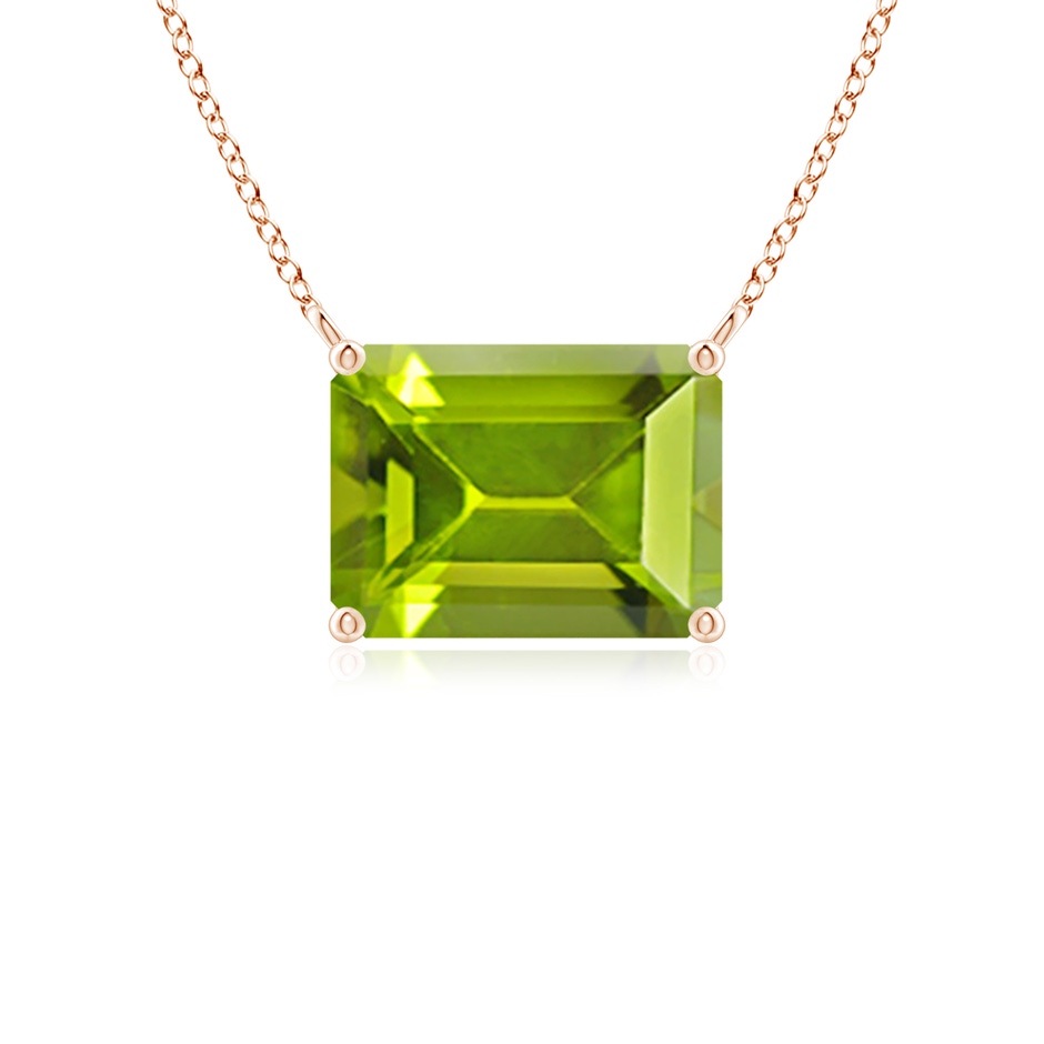 8x6mm AAA East-West Emerald-Cut Peridot Solitaire Pendant in Rose Gold 