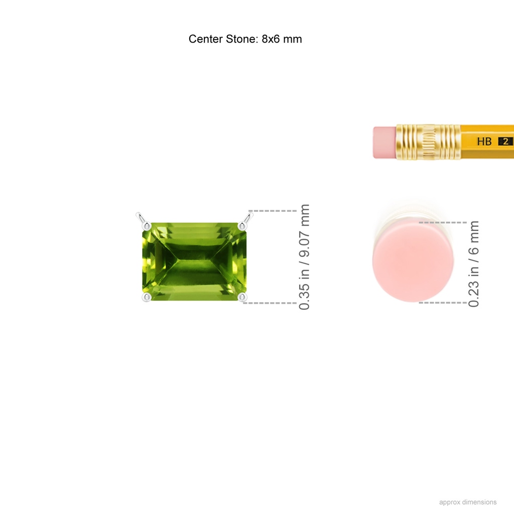 8x6mm AAAA East-West Emerald-Cut Peridot Solitaire Pendant in P950 Platinum Ruler