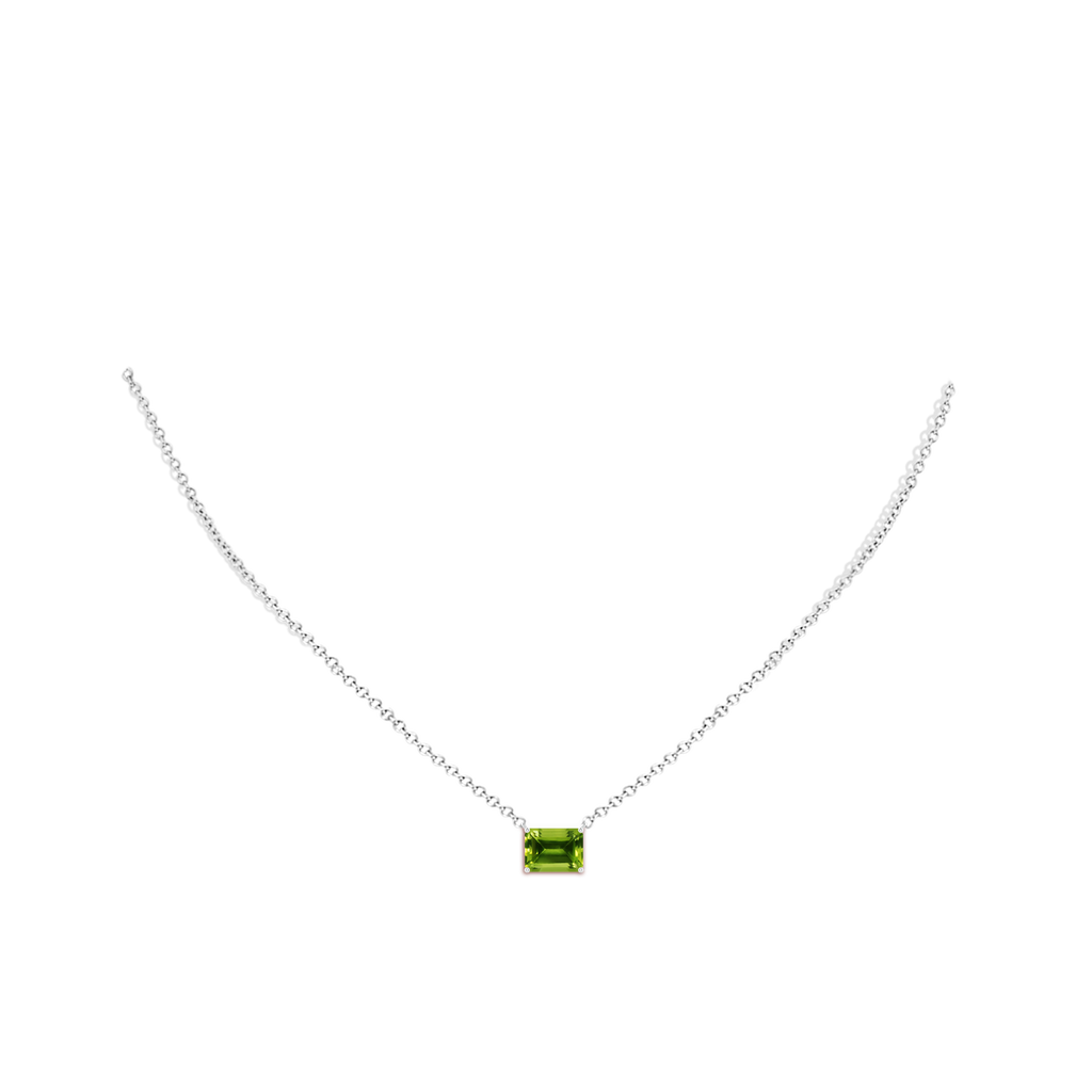 8x6mm AAAA East-West Emerald-Cut Peridot Solitaire Pendant in P950 Platinum Body-Neck