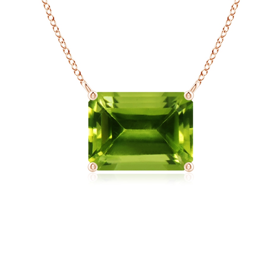 8x6mm AAAA East-West Emerald-Cut Peridot Solitaire Pendant in Rose Gold 