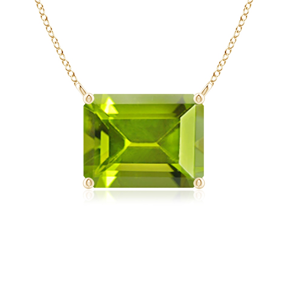 9x7mm AAA East-West Emerald-Cut Peridot Solitaire Pendant in Yellow Gold 