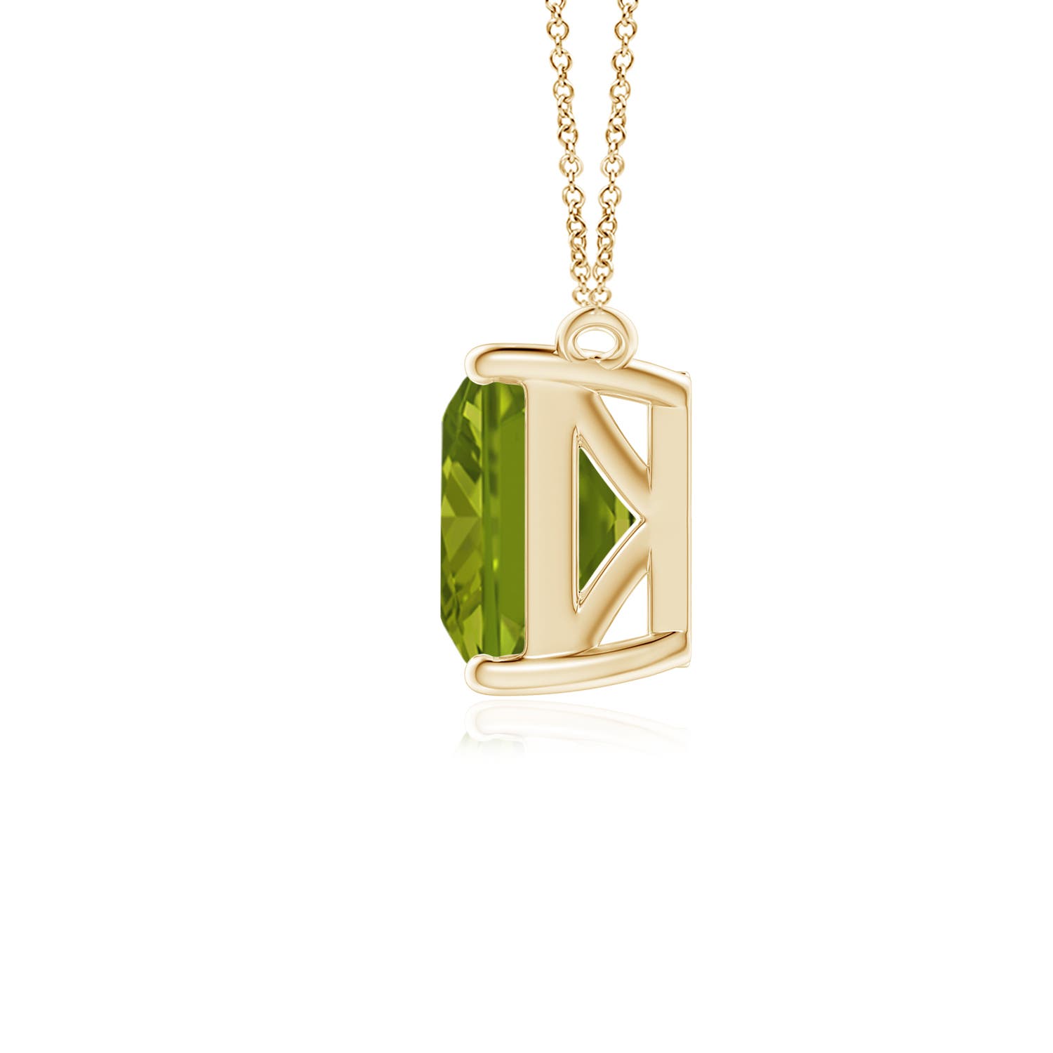 9x7mm AAA East-West Emerald-Cut Peridot Solitaire Pendant in Yellow Gold