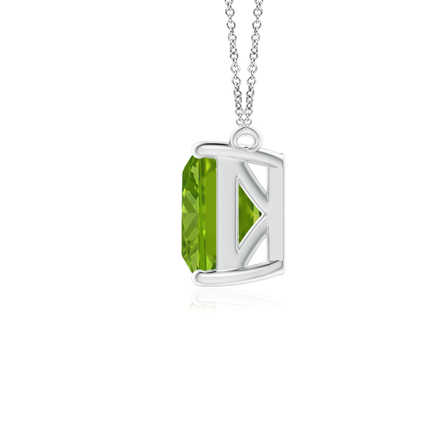 9x7mm AAAA East-West Emerald-Cut Peridot Solitaire Pendant in P950 Platinum
