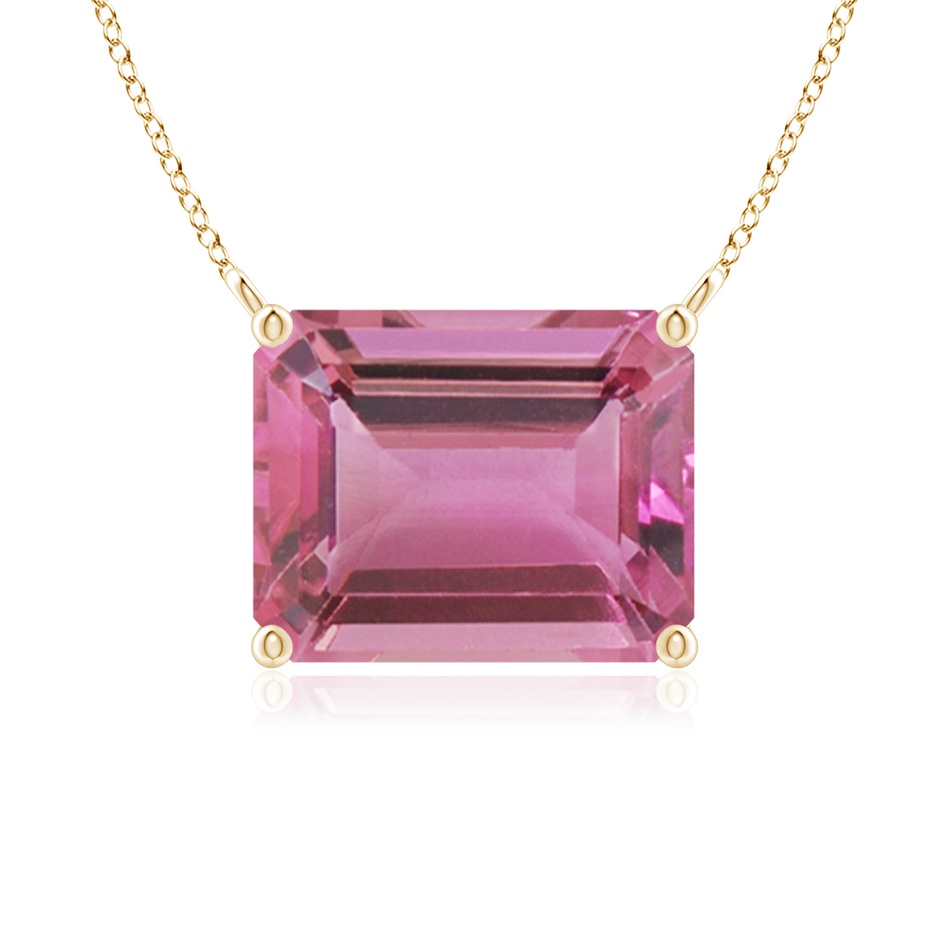 10x8mm AAA East-West Emerald-Cut Pink Tourmaline Solitaire Pendant in Yellow Gold 