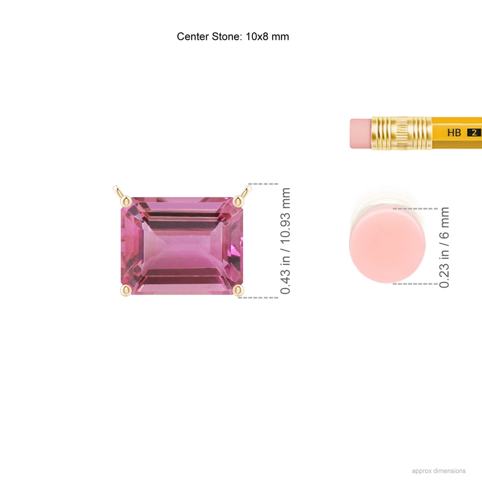 10x8mm AAA East-West Emerald-Cut Pink Tourmaline Solitaire Pendant in Yellow Gold ruler