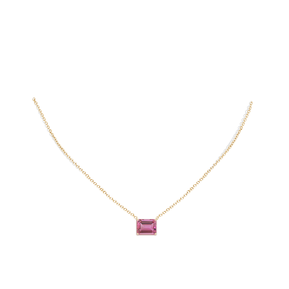 10x8mm AAA East-West Emerald-Cut Pink Tourmaline Solitaire Pendant in Yellow Gold pen
