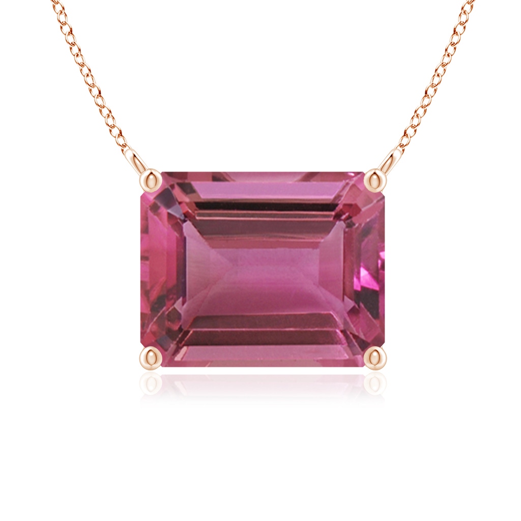 10x8mm AAAA East-West Emerald-Cut Pink Tourmaline Solitaire Pendant in Rose Gold