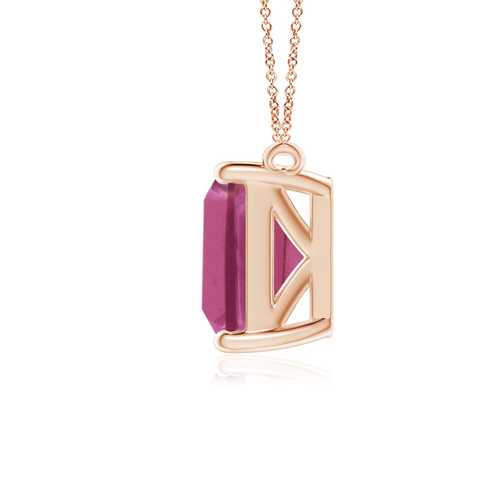 10x8mm AAAA East-West Emerald-Cut Pink Tourmaline Solitaire Pendant in Rose Gold - side 199