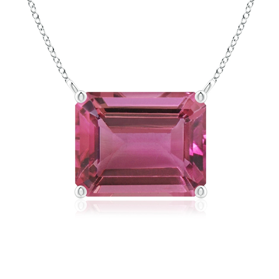 10x8mm AAAA East-West Emerald-Cut Pink Tourmaline Solitaire Pendant in White Gold 