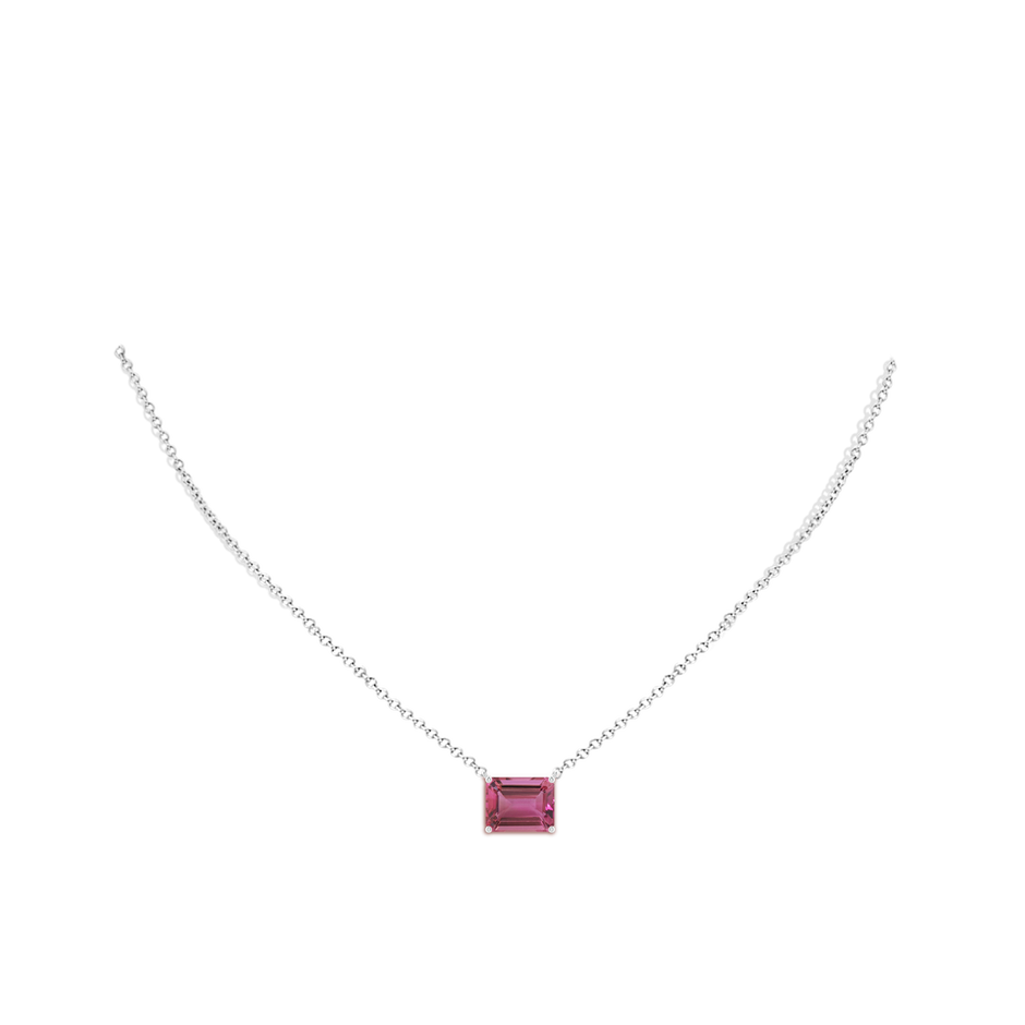 10x8mm AAAA East-West Emerald-Cut Pink Tourmaline Solitaire Pendant in White Gold pen