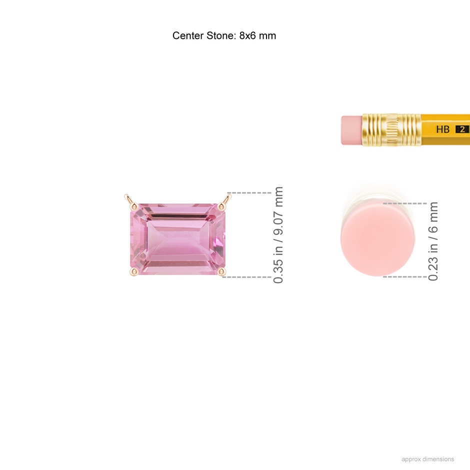 8x6mm A East-West Emerald-Cut Pink Tourmaline Solitaire Pendant in Rose Gold ruler