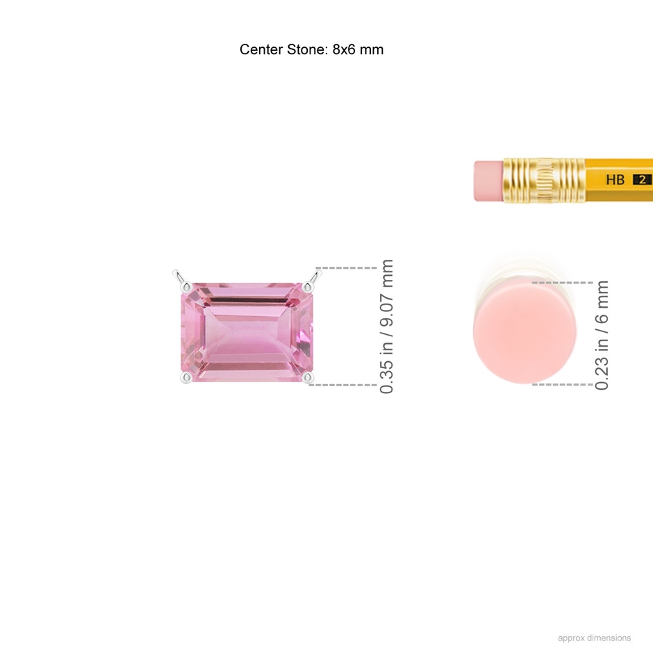 8x6mm A East-West Emerald-Cut Pink Tourmaline Solitaire Pendant in White Gold ruler
