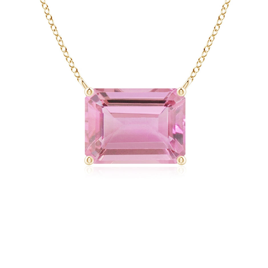 8x6mm A East-West Emerald-Cut Pink Tourmaline Solitaire Pendant in Yellow Gold 