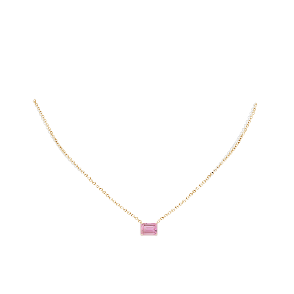8x6mm A East-West Emerald-Cut Pink Tourmaline Solitaire Pendant in Yellow Gold pen