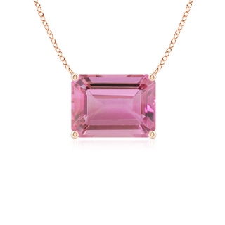 8x6mm AA East-West Emerald-Cut Pink Tourmaline Solitaire Pendant in 10K Rose Gold