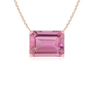 8x6mm AA East-West Emerald-Cut Pink Tourmaline Solitaire Pendant in Rose Gold