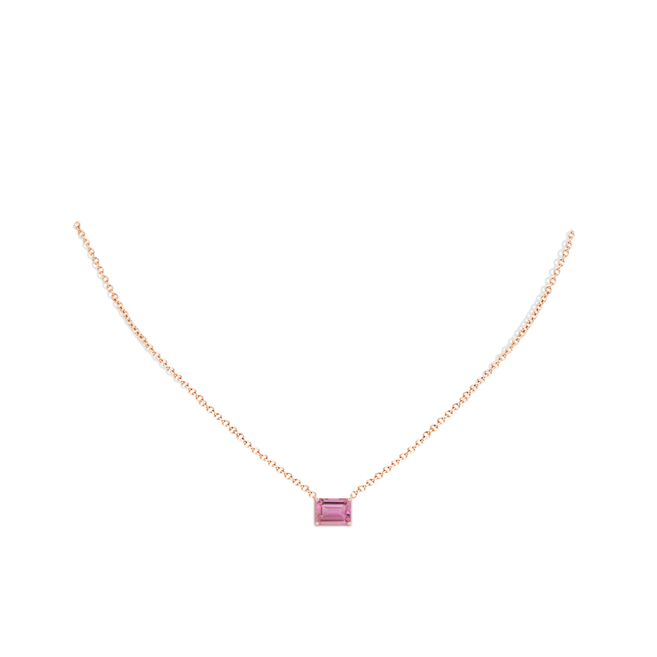 8x6mm AA East-West Emerald-Cut Pink Tourmaline Solitaire Pendant in Rose Gold pen