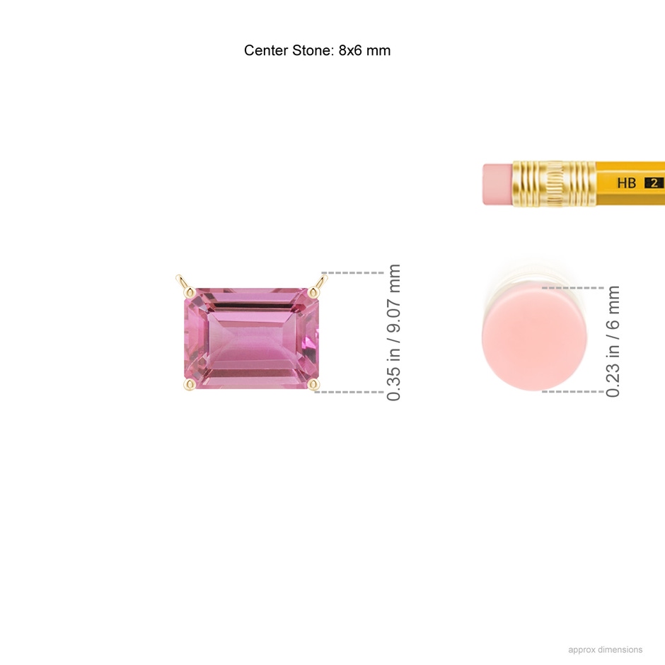 8x6mm AA East-West Emerald-Cut Pink Tourmaline Solitaire Pendant in Yellow Gold ruler