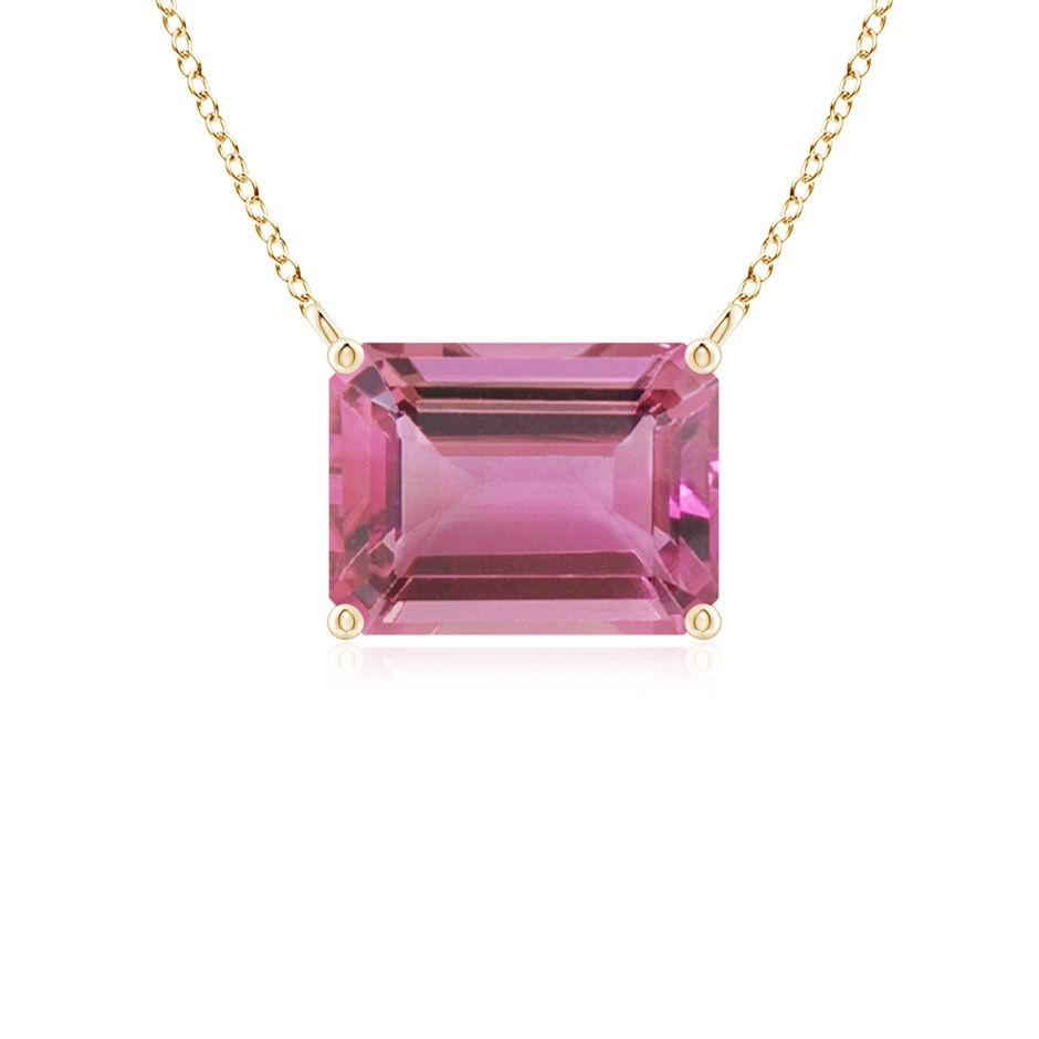 8x6mm AAA East-West Emerald-Cut Pink Tourmaline Solitaire Pendant in Yellow Gold 