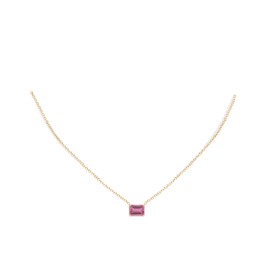 8x6mm AAA East-West Emerald-Cut Pink Tourmaline Solitaire Pendant in Yellow Gold pen