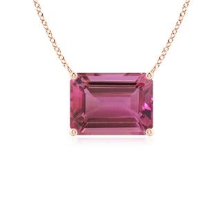 8x6mm AAAA East-West Emerald-Cut Pink Tourmaline Solitaire Pendant in 10K Rose Gold