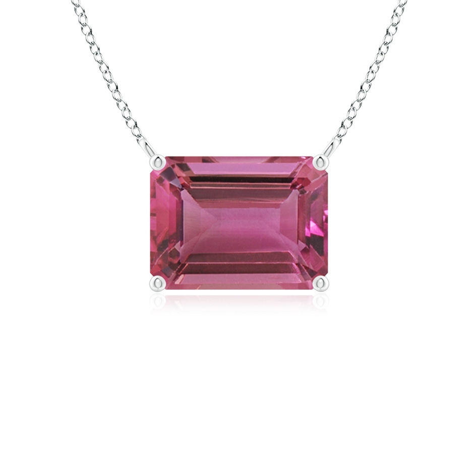 8x6mm AAAA East-West Emerald-Cut Pink Tourmaline Solitaire Pendant in P950 Platinum 