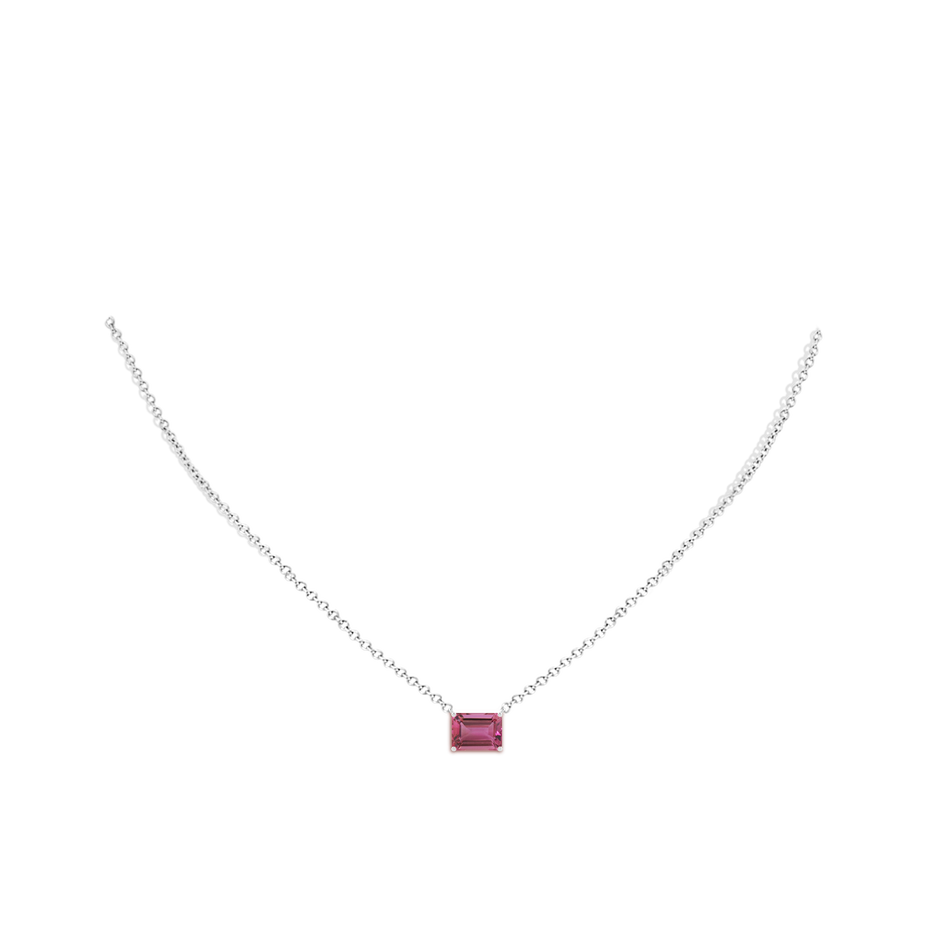 8x6mm AAAA East-West Emerald-Cut Pink Tourmaline Solitaire Pendant in P950 Platinum pen