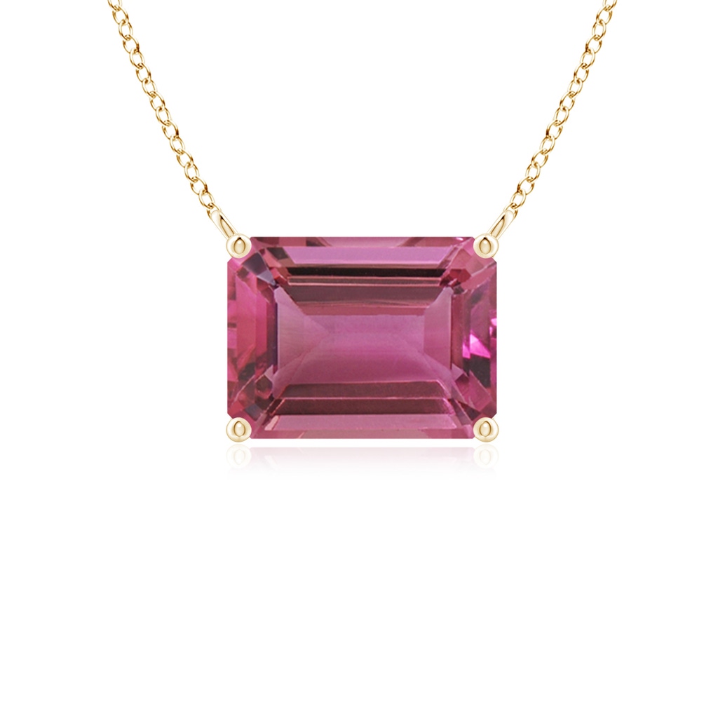 8x6mm AAAA East-West Emerald-Cut Pink Tourmaline Solitaire Pendant in Yellow Gold