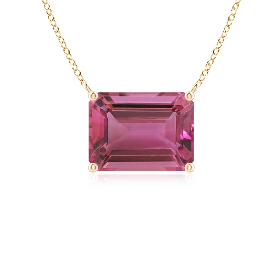 8x6mm AAAA East-West Emerald-Cut Pink Tourmaline Solitaire Pendant in Yellow Gold 