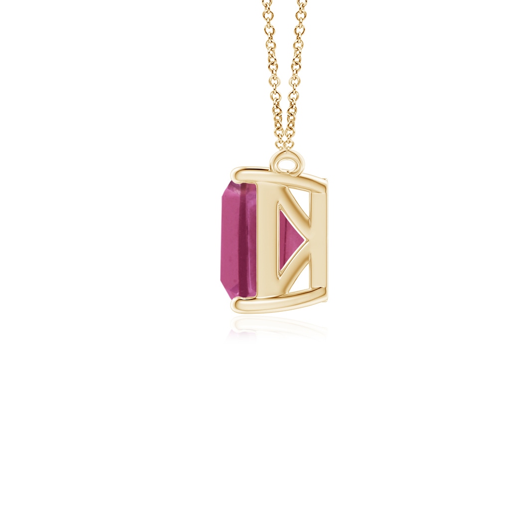 8x6mm AAAA East-West Emerald-Cut Pink Tourmaline Solitaire Pendant in Yellow Gold - side 199