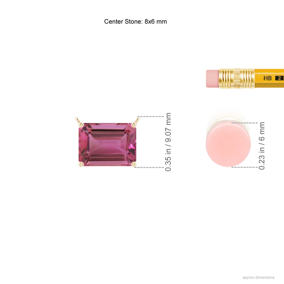 8x6mm AAAA East-West Emerald-Cut Pink Tourmaline Solitaire Pendant in Yellow Gold ruler