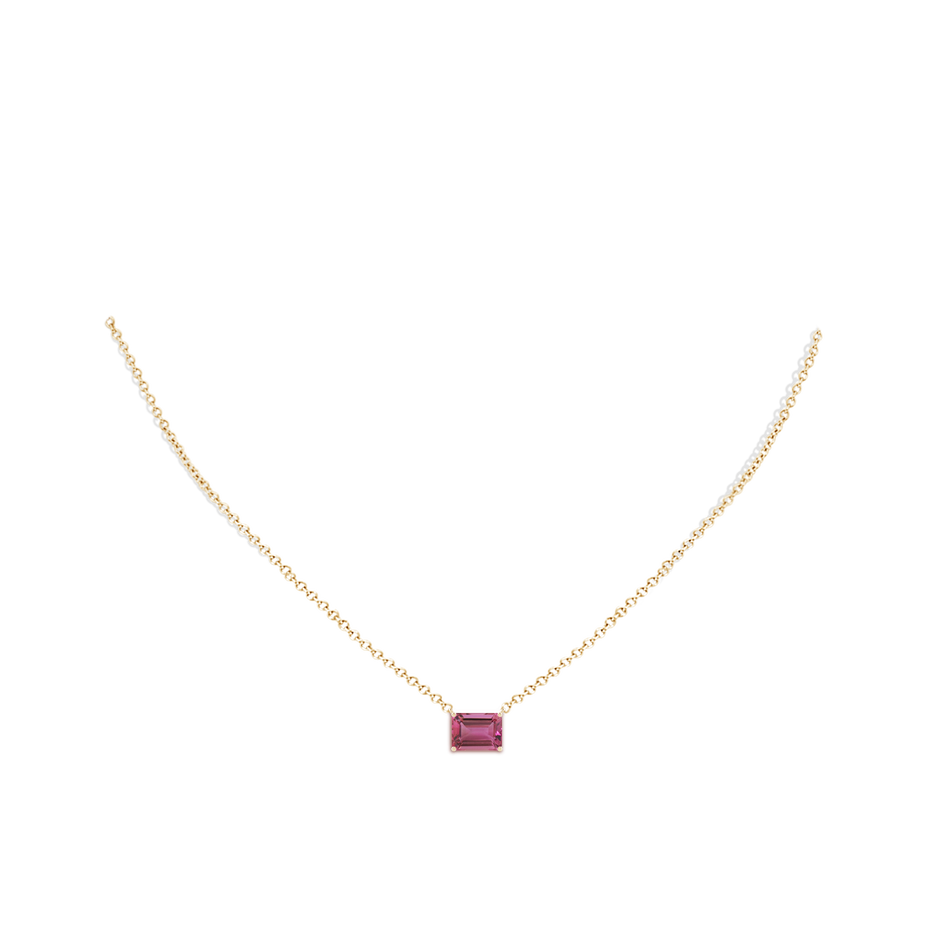 8x6mm AAAA East-West Emerald-Cut Pink Tourmaline Solitaire Pendant in Yellow Gold body-neck