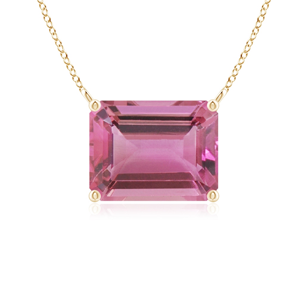 9x7mm AAA East-West Emerald-Cut Pink Tourmaline Solitaire Pendant in Yellow Gold