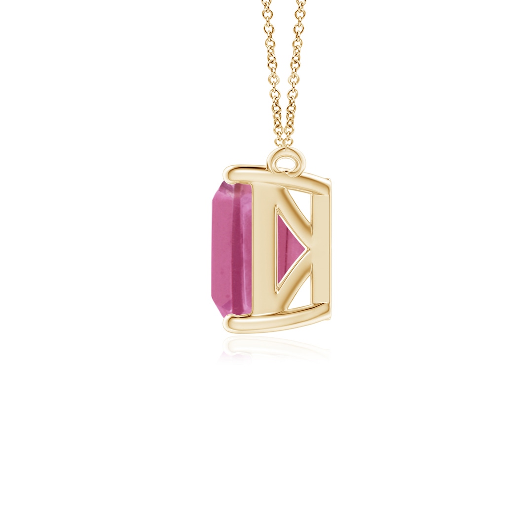 9x7mm AAA East-West Emerald-Cut Pink Tourmaline Solitaire Pendant in Yellow Gold Side 1